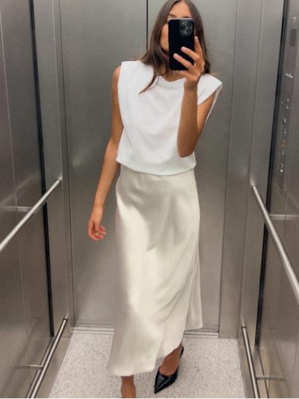 Zara NWT midi DRESS cotton top and Satin midi skirt set illusion